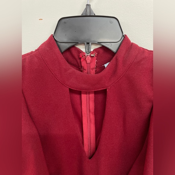 She + Sky Red Wine Dress Flair Ruffle Sleeves - Picture 7 of 7